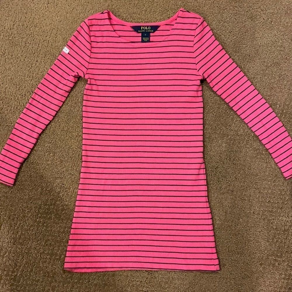 Polo Ralph Lauren Pink with Blue Striped Ribbed L/S Dress or Long Top